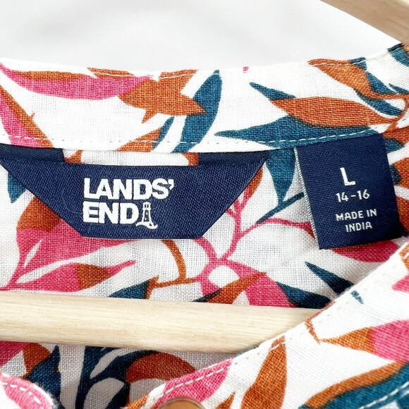 Lands End Linen A-Line Long Sleeve Tunic Top Floral - Picture 4 of 7